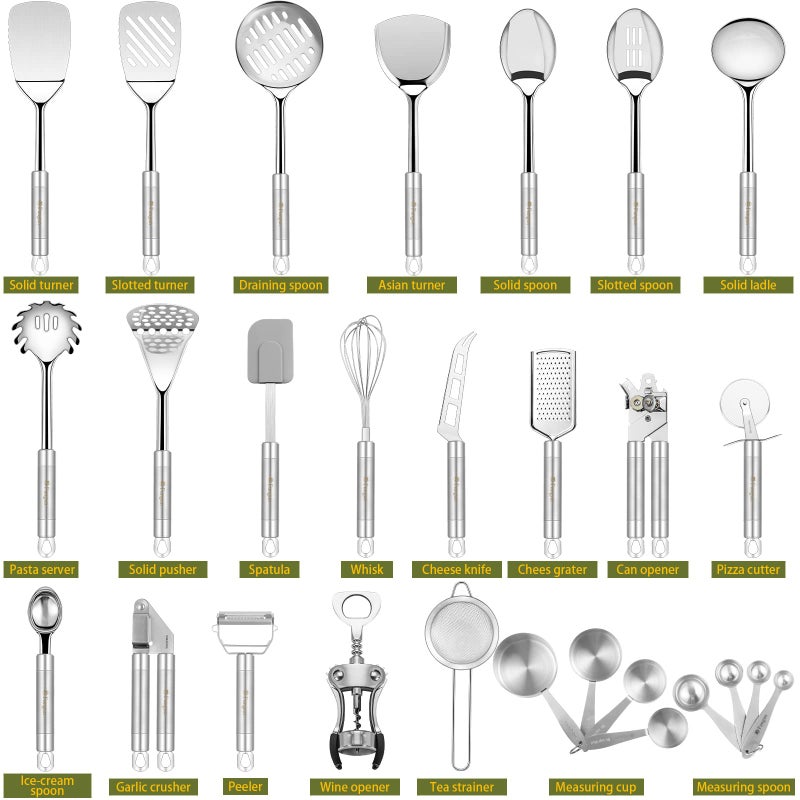 Fungun Stainless Steel Kitchen Utensil Set- Fungun 28 Pcs Cooking Nonstick Cookware Set with Spatula - Best Gadgets Tools Kitchen Accessories - Image 2